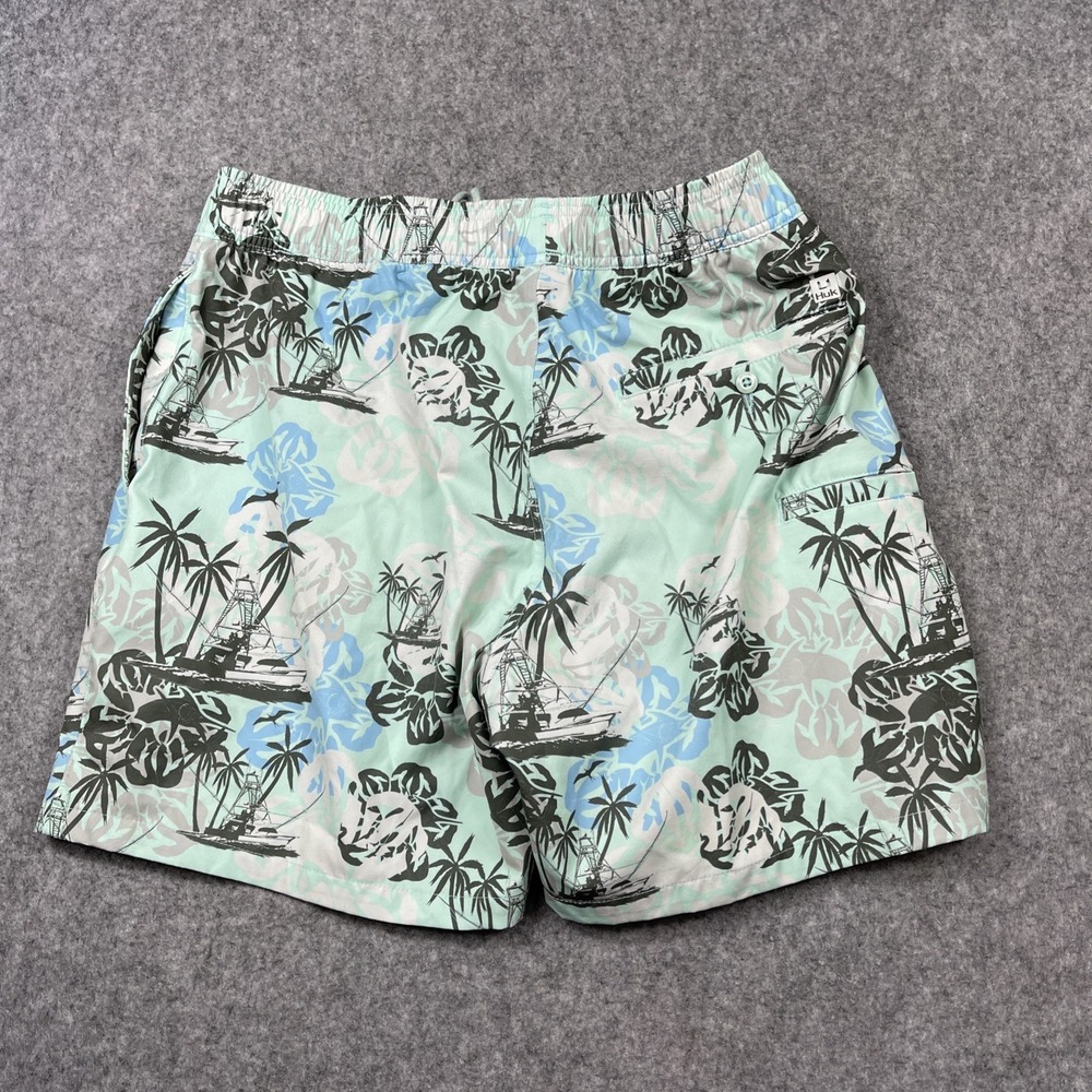 HUK Pursuit Volley‎ Swim Short Mens Large Green Floral Boating AOP 6" Trunks